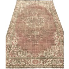 El Dokuma Vintage Uşak Halısı 165 x 277 Pudra Pembe Eskitme Halı