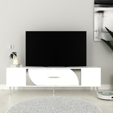 Şeki Tv Sehpası Tv Ünitesi Beyaz Gümüş