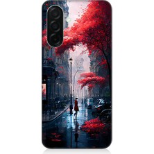 Teknomeg Samsung Galaxy A56 Uyumlu Kırmızı Ağaçlar  Desenli Silikon Kılıf