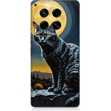 Teknomeg Tecno Camon 30 Uyumlu Ay ve Kedi  Desenli Silikon Kılıf