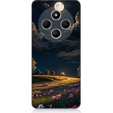 Teknomeg Redmi 14C Uyumlu Ay ve Çiçekler  Desenli Silikon Kılıf