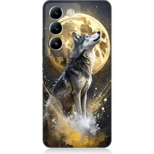 Teknomeg Vivo V30 Lite Uyumlu Kurt ve Ay  Desenli Silikon Kılıf