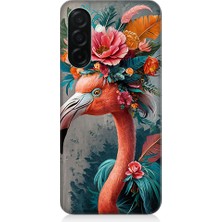 Teknomeg Samsung Galaxy A56 Uyumlu Çiçekli Flamingo  Desenli Silikon Kılıf