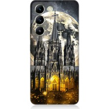Teknomeg Vivo V30 Lite Uyumlu Ay ve Katedral  Desenli Silikon Kılıf