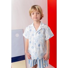 Zeyland Erkek Çocuk Desenli Keten Gömlek - Mavi