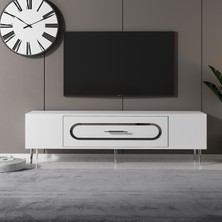 Bişkek Tv Sehpası Tv Ünitesi Beyaz Gümüş