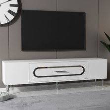 Bişkek Tv Sehpası Tv Ünitesi Beyaz Gümüş
