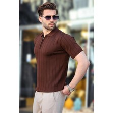 Madmext Kahverengi Polo Yaka Fermuarlı Erkek T-Shirt E7298