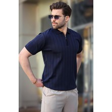 Madmext Lacivert Polo Yaka Fermuarlı Erkek T-Shirt E7298
