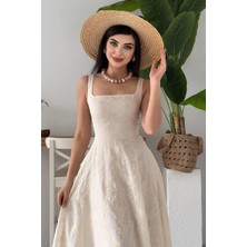 Nakış Detaylı Kare Yaka Askılı Midi Boy Abiye & Özel Gün  Elbisesi 169