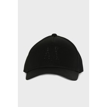Armani Exchange Siyah Taşlı Logolu Pamuk Şapka Kadın Günlük Stil için Şık Tasarım