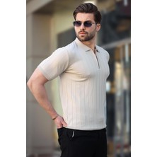 Madmext Taş Rengi Polo Yaka Fermuarlı Erkek T-Shirt E7298