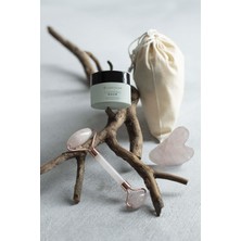 Gaia Oliva Balm Pembe Kuvars Face Roller ve Gua Sha Masaj Taşı Seti