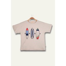 Erkek Çoçuk Sörf Baskılı T-Shirt - Taş Rengi
