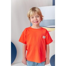 Erkek Çoçuk Sörf Baskılı T-Shirt - Coral