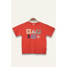 Erkek Çoçuk Future Baskılı T-Shirt - Coral