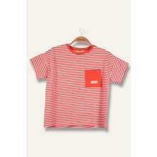Zeyland Erkek Çocuk Çizgili Çepli T-Shirt - Coral Çizgili