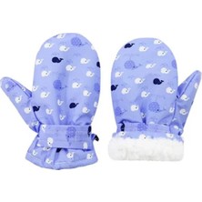 Pufudik Içi Kürklü Sugeçirmez Mavi Lacivert Beyaz Balina Desen Kışlık Erkek Çocuk Eldiven