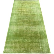 El Dokuma Eskitme Vintage Halı 118X223 Yeşil %100 Yün Halı