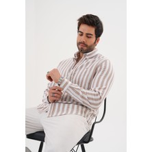 Catto Peak Erkek Regularfit Nakışlı Çizgili Pamuk Gömlek