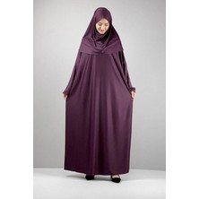 Tek Parça Başörtülü Düz Renk Kadın Tesettür Namaz Elbisesi