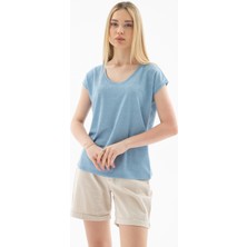 Fashion Friends Standart Fit Yuvarlak Yaka Simli Bluz Bayan Bluz 25Y0202K1