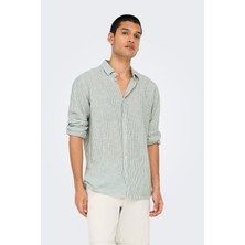 Only & Sons Onscaiden Çizgili Pamuk ve Keten Karışımlı Slim Fit Gömlek Erkek Gömlek 22026601
