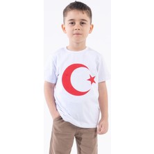 Erkek Çocuk Türk Bayraklı Beyaz Tshirt Penye