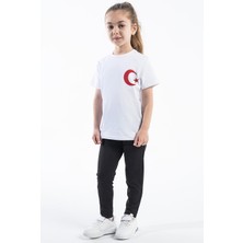 Kız Çocuk Türk Bayrak Göğüs Arma Baskılı Beyaz Tshirt