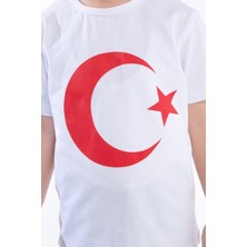 Kız Çocuk Türk Bayraklı Beyaz Tshirt Penye