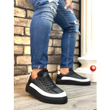 ET0801 Yüksek Taban Siyah Paraşüt Kumaş Beyaz Cilt Detaylı Erkek Ayakkabı