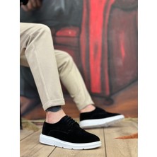 ET0003 Bağcıklı Klasik Spor Süet Siyah Beyaz Yüksek Taban Casual Erkek Ayakkabı