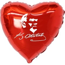 18 Inç Kırmızı Renk Atatürk Temalı Kalp Folyo Balon