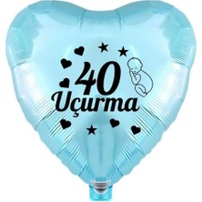 18 Inç Açık Mavi Renk Bebek Figürlü 40 Uçurma Temalı Kalp Folyo Balon