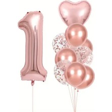 Rose Gold Kalpli 1 Yaş Folyo Balon Set