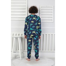 Erkek Çocuk Dinozor Desenli Pijama Takımı %100 Pamuk Penye 3-13 Yaş Uzun Kollu