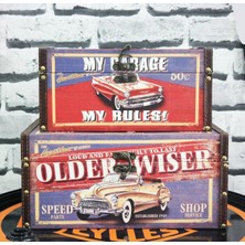 Ahşap Kutu My Garage 2'li Set Ofis Hobi Hediyelik Depolama Sandık Ev 35X25X16CM-30X20X14CM