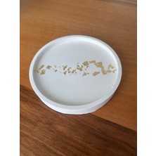 Atelier Rainy Dekoratif Yuvarlak Sunumluk Saksı ve Takı Tabağı 10  cm  - Altın Yaprak Varak Detaylı
