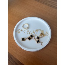 Atelier Rainy Dekoratif Yuvarlak Sunumluk Saksı ve Takı Tabağı 10  cm  - Altın Yaprak Varak Detaylı