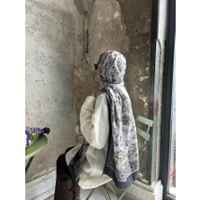 Pamuklu Vintage Desen Şal- Siyah/küf Yeşil