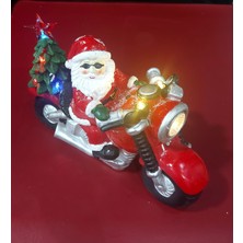 Yılbaşı Süs Işıklı Seçenekli Müzikli Noel Baba Motosiklet Çam Ağaç Biblo 30X20CM Pilli Tuşlu 1 Adet