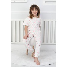 Kız Çocuk %100 Pamuk Kalp Desenli Pijama Takımı - Yazlık, Terletmez, Dayanıklı, Çekmez, Solmaz