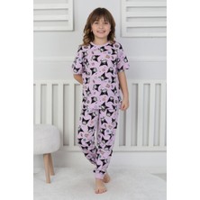 Kız Çocuk %100 Pamuk Süprem Penye Yumuşak Kumaş Terletmeyen Kısa Kollu  Pijama Takımı
