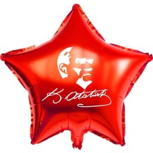18 Inç Kırmızı Renk Atatürk Temalı Yıldız Folyo Balon