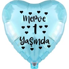 18 Inç Açık Mavi Renk Kişiye Özel Yaşında Yazılı Kalp Folyo Balon