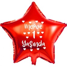 18 Inç Kırmızı Renk Kişiye Özel Yaşında Yazılı Kalpli Yıldız Folyo Balon