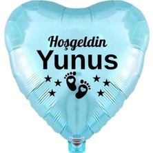 18 Inç Açık Mavi Renk Yeni Doğan Kişiye Özel Hoşgeldin Bebek Yazılı Ayak Figürlü Kalp Folyo Balon
