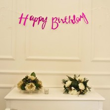 Pembe Simli Renkli Happy Birthday El Yazısı Banner