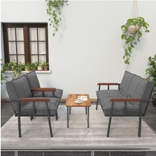 Modern Serisi Balkon, Bahçe, Cafe - Metal Kanepe Koltuk Takımı - 2+1+1 - Koyu Gri