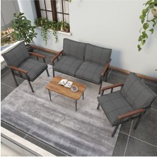 Modern Serisi Balkon, Bahçe, Cafe - Metal Kanepe Koltuk Takımı - 2+1+1 - Koyu Gri